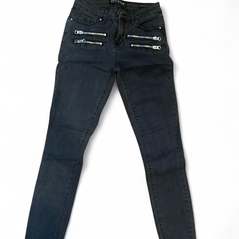 Midnight black Skinny Jeans with Silver Zippers